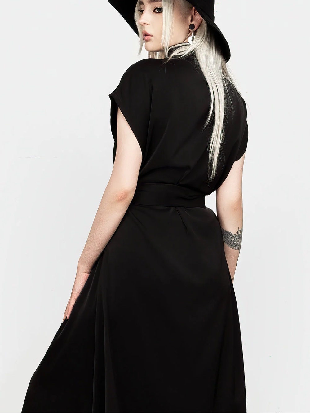 Disturbia Slither Relaxed Midi Shirt Dress with White Snake Embroidery Gothic - Picture 3 of 12